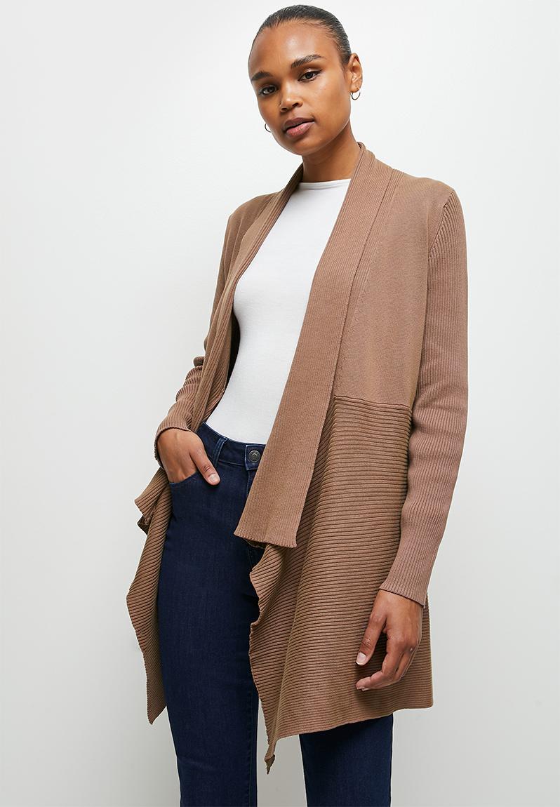 Shaped waterfall cardigan - medium brown