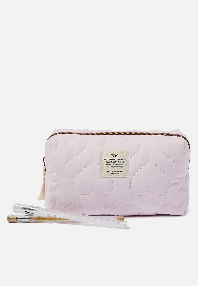 Florence pencil case-quilted whisper pink heart Typo Stationery ...