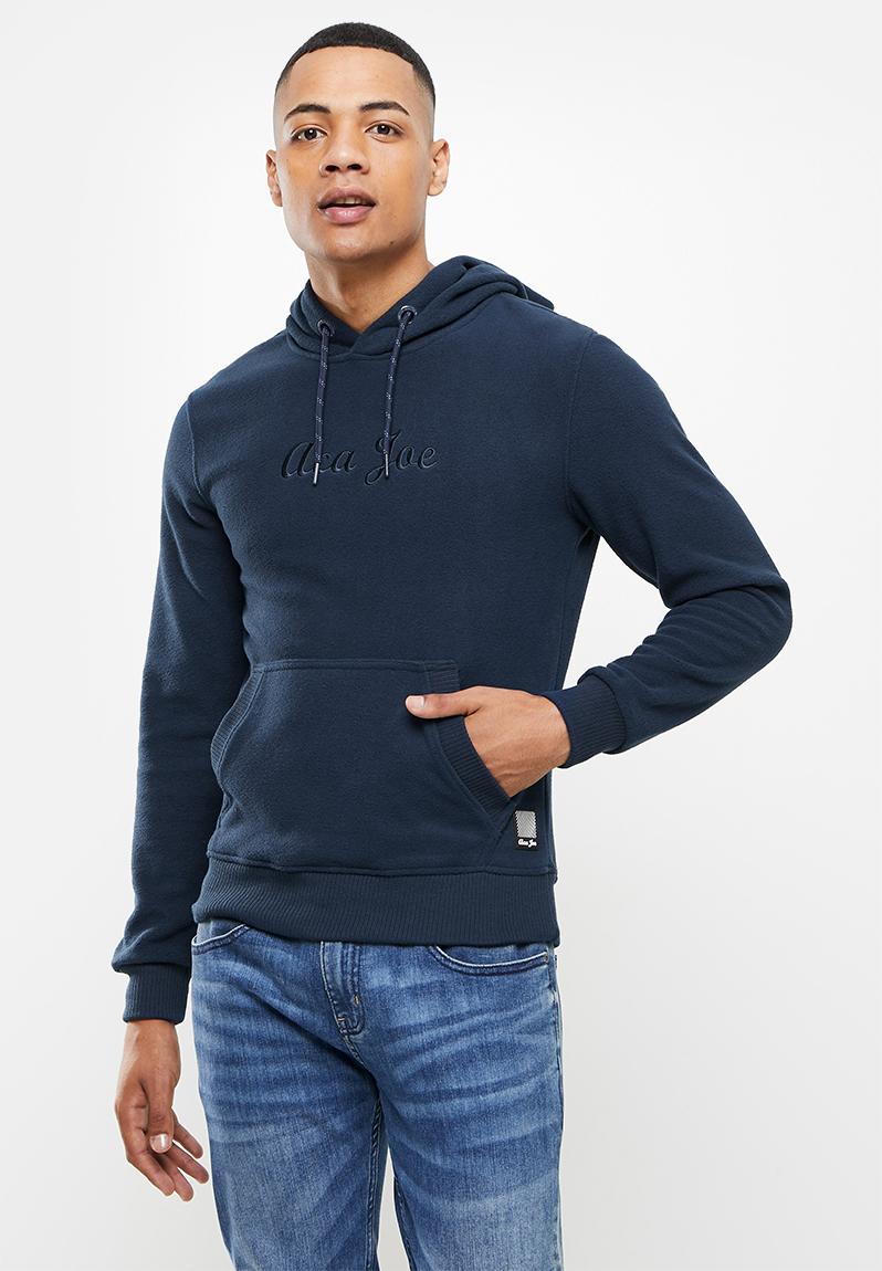 Embroidered polar fleece hoodie - navy Aca Joe Hoodies & Sweats ...