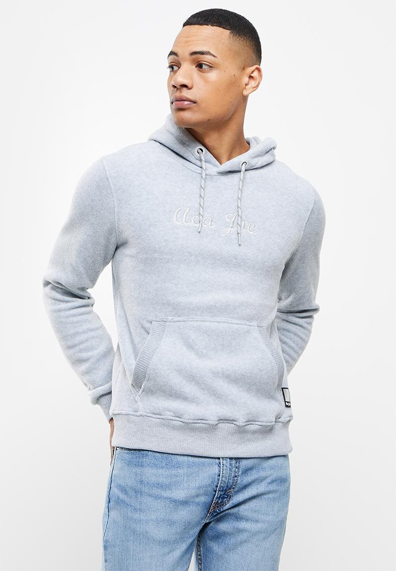 Embroidered polar fleece hoodie - grey melange Aca Joe Hoodies & Sweats ...