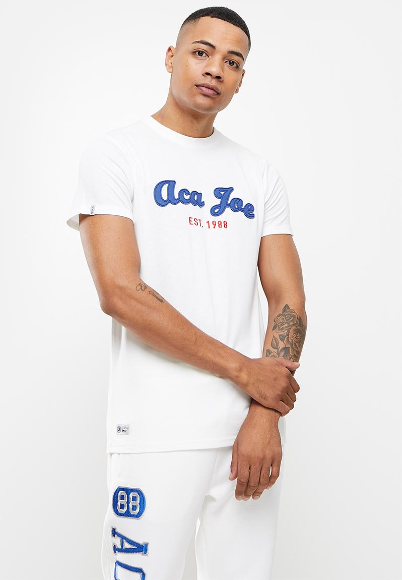 Aca joe applique logo crew tee - white Aca Joe T-Shirts & Vests ...