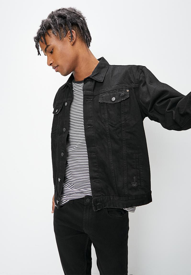 Denim trucker jacket with rips - washed 