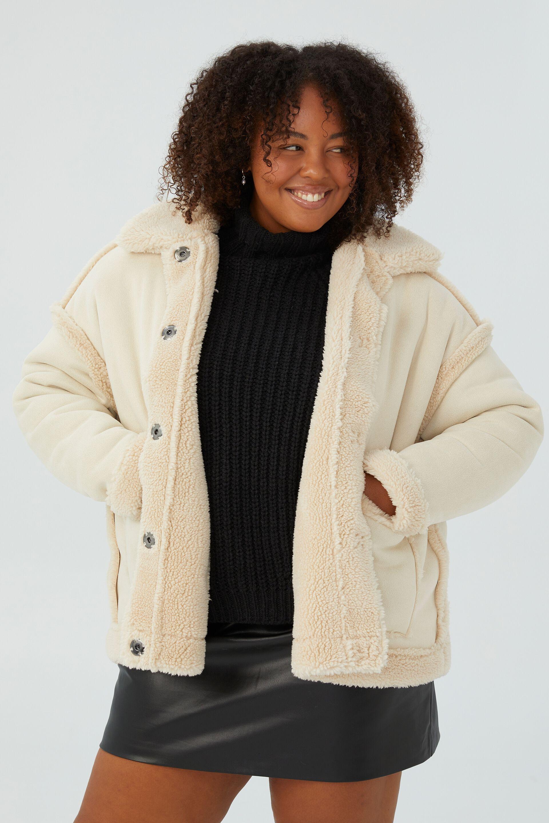 Curve teddy reversible jacket-stone Cotton On Jackets & Coats ...