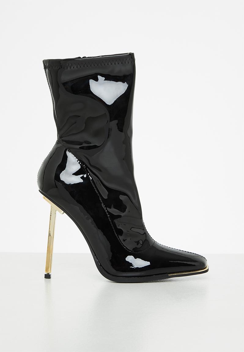Lou lou stiletto heel sock boot - black patent Public Desire Boots ...