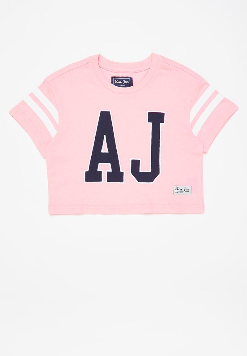 Girls aca joe embroidered applique cropped boxy tee - pink Aca Joe Tops ...