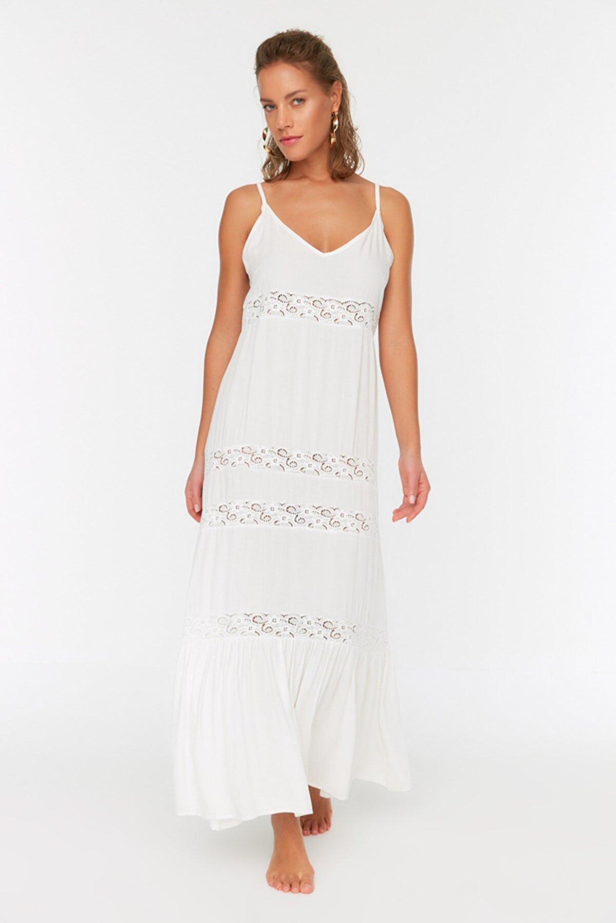 Stripe accessory detailed beach dress - white Trendyol Kaftans & Cover ...