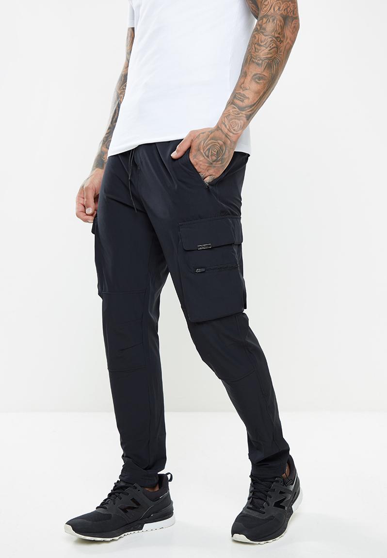 Mens regular fit cargo trackpant - black Cutty Pants & Chinos ...