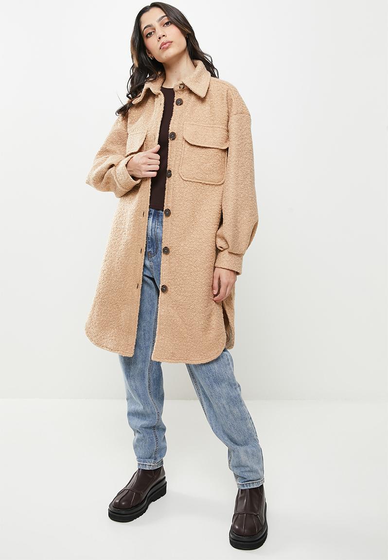 Lapel collar pocket sides teddy coat - camel Koton Coats | Superbalist.com