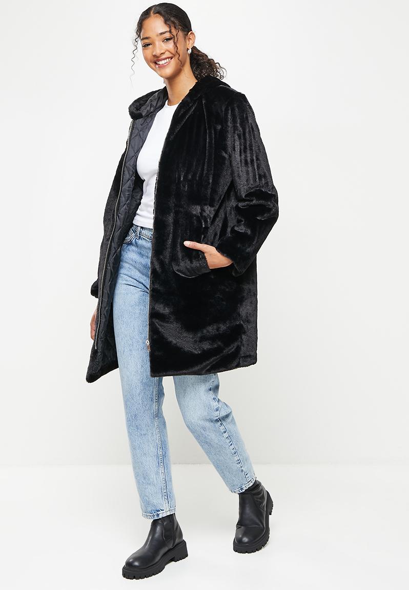 Hooded zip up teddy coat - black Koton Coats | Superbalist.com