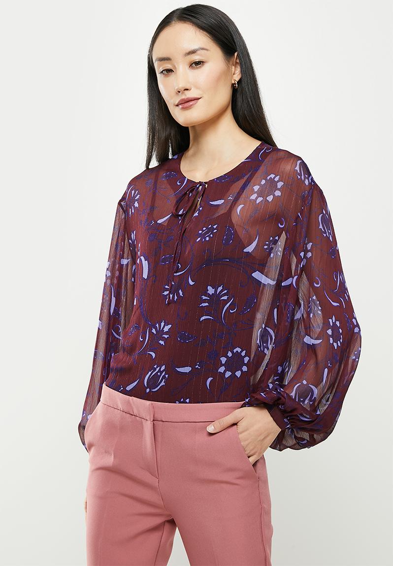Purple Cotton Lace V Neck Blouse With Half Sleeves For Women Elegant Everyday Wear main image 0