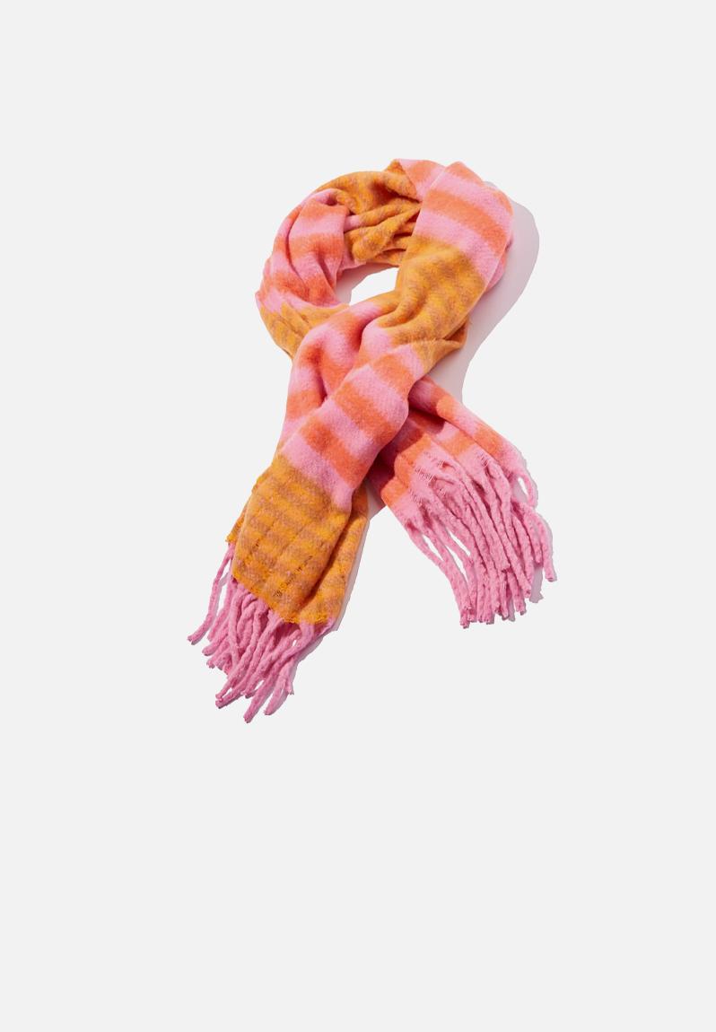 Monica oversized brushed tassel scarf-splice stripe orange Rubi Scarves ...