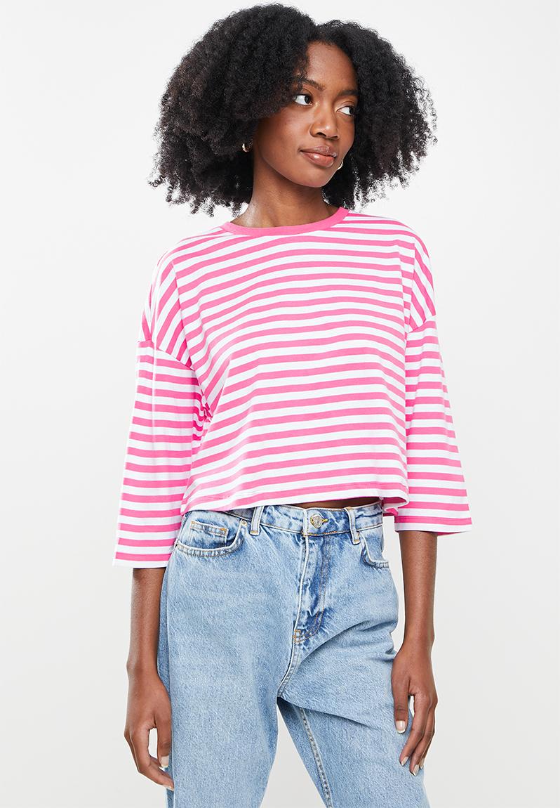 Nelly stripe 3/4 o-neck top - ibis rose Noisy May T-Shirts, Vests ...