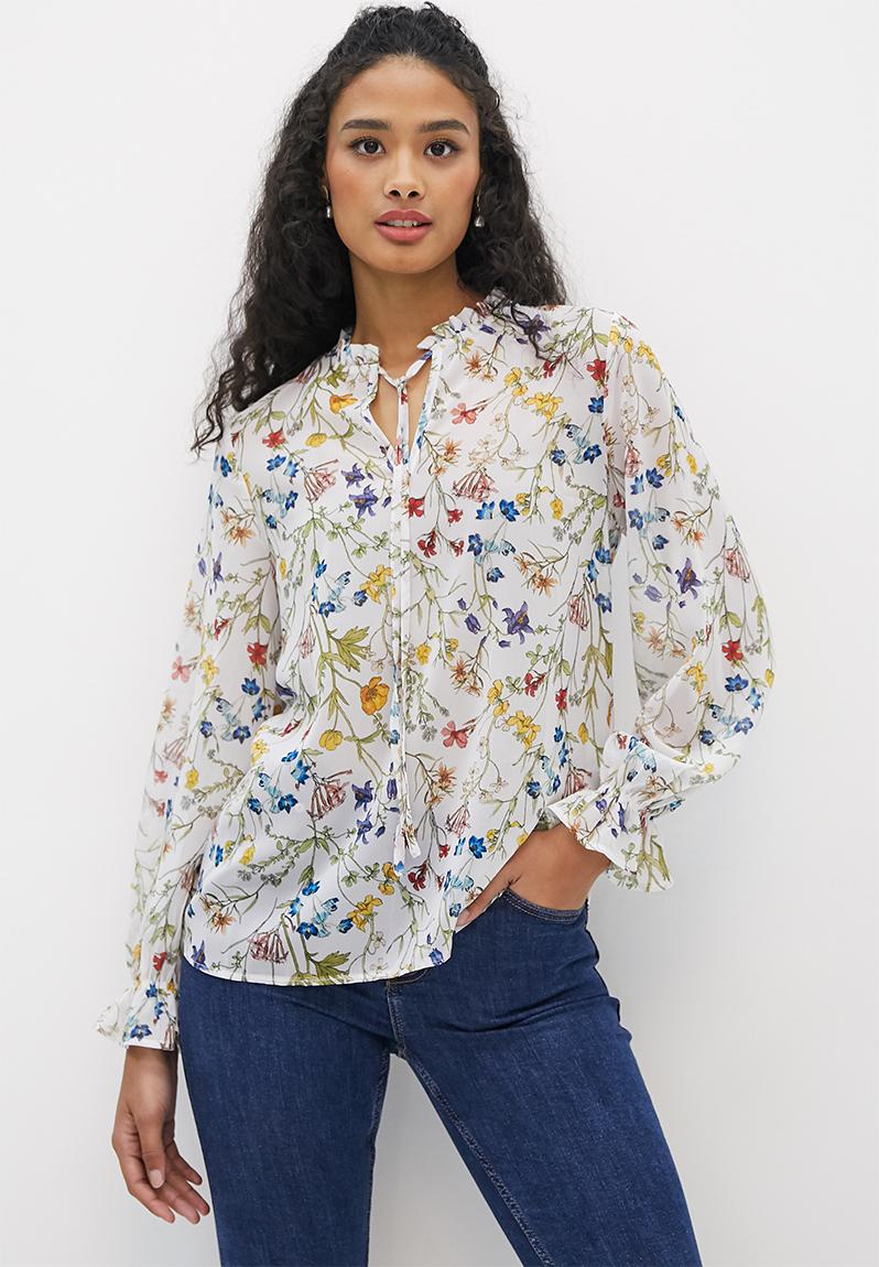 Chiffon piecrust collar blouse - multi botanical floral edit Blouses ...