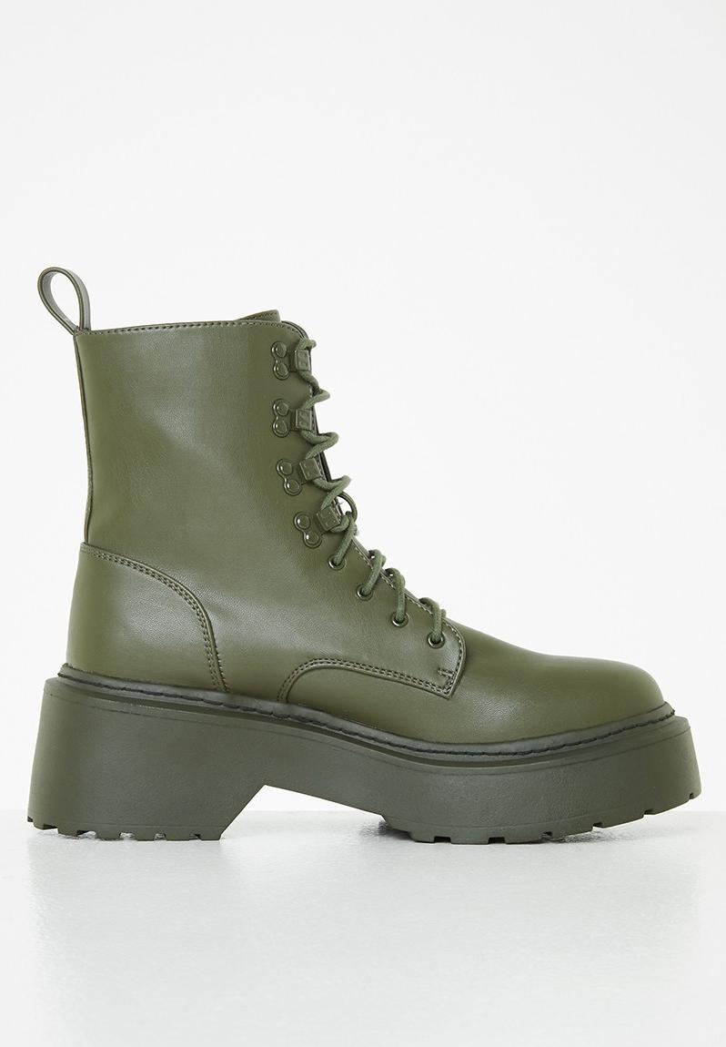 Lace up chunky sole boot - khaki Missguided Boots | Superbalist.com