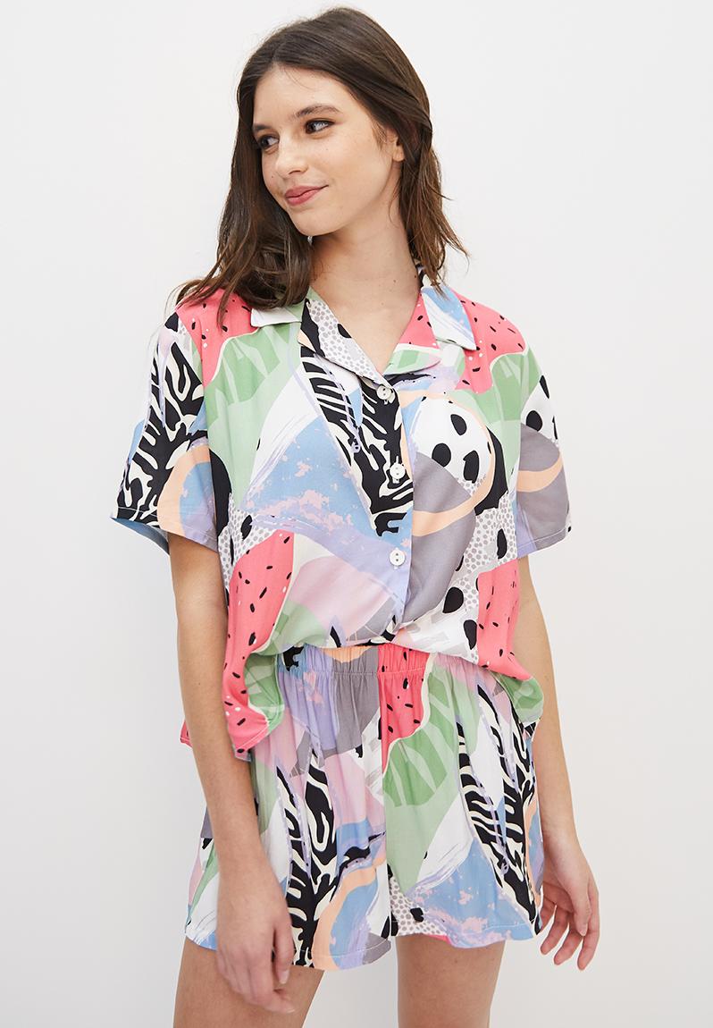 Printed button down sleep set - tropical quirk Blake Sleepwear ...