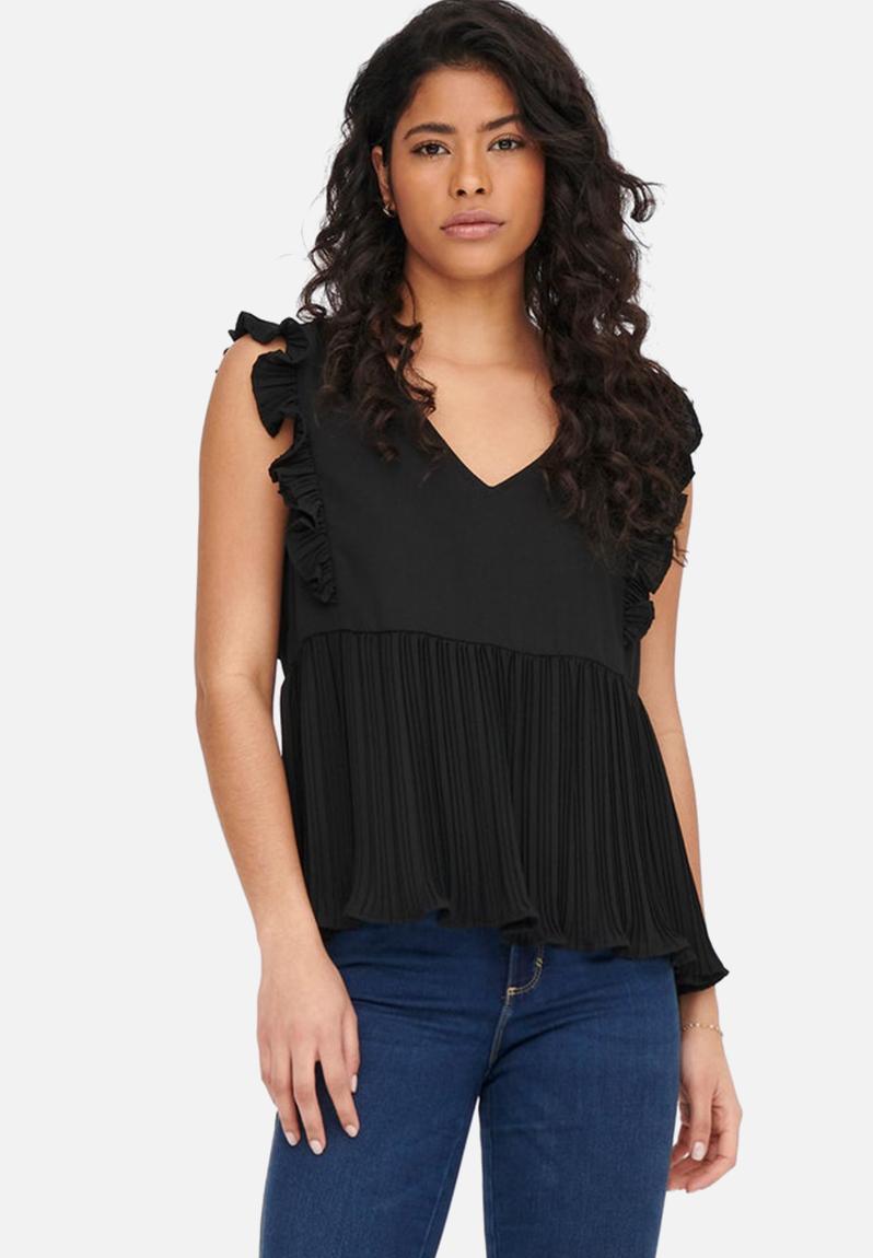 Lila sleeveless plisse top - black Jacqueline de Yong Blouses ...