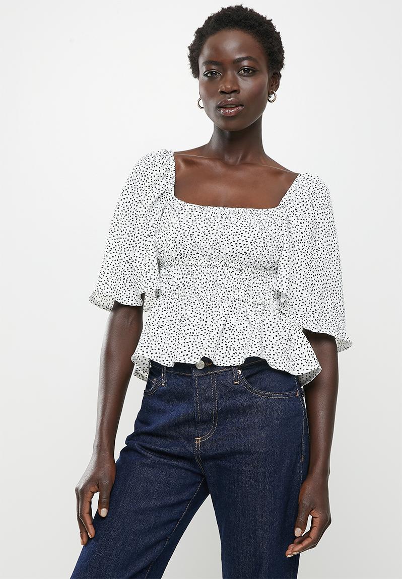 Printed Airflow Top - White Spotty Me&b Blouses 