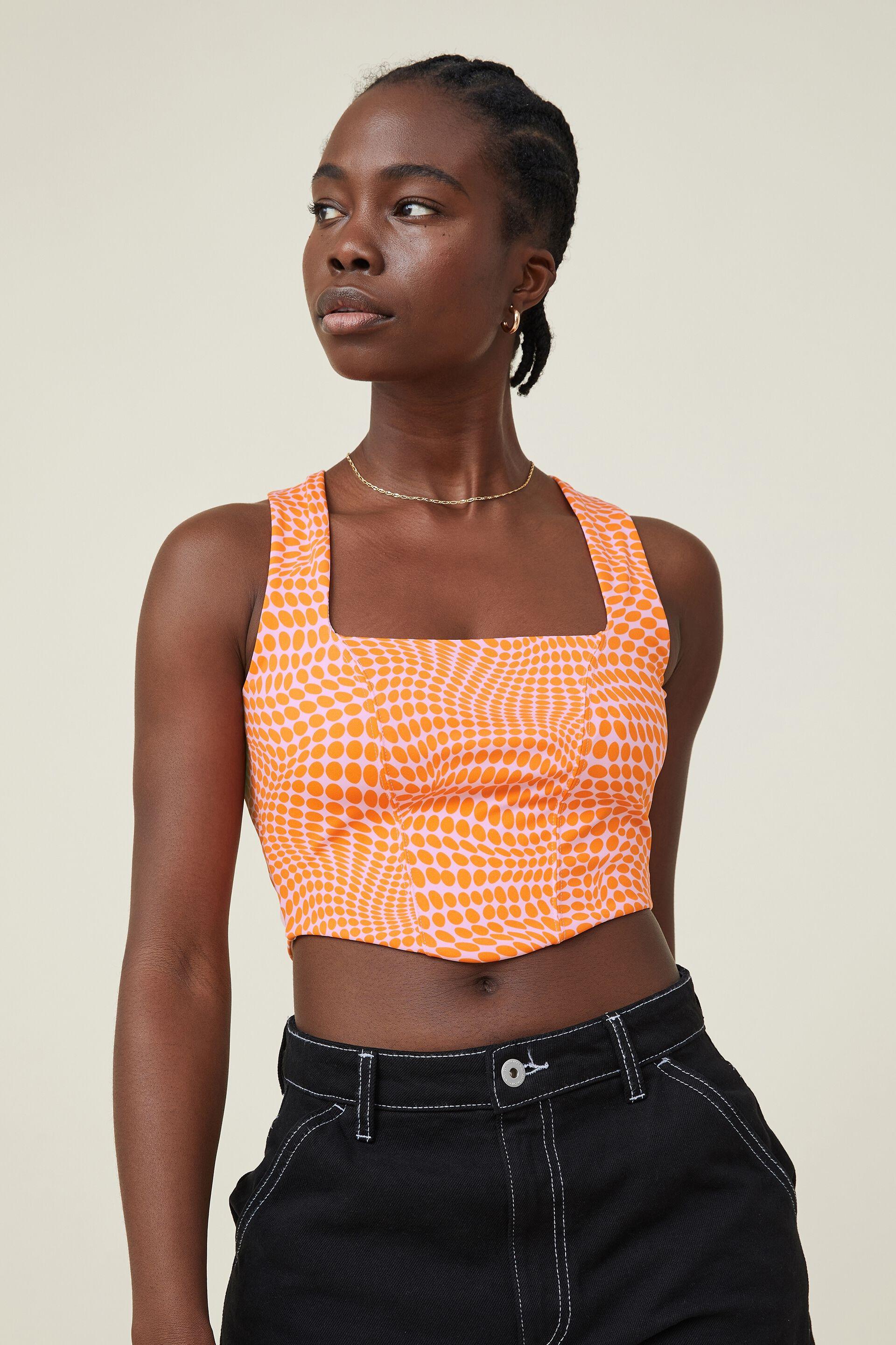Bobbie tie back corset top - eva radical power orange