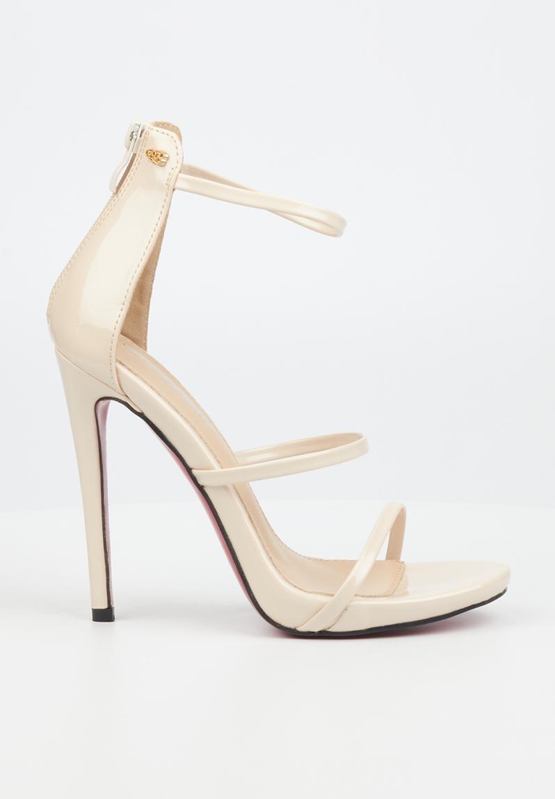 tan barely there block heels