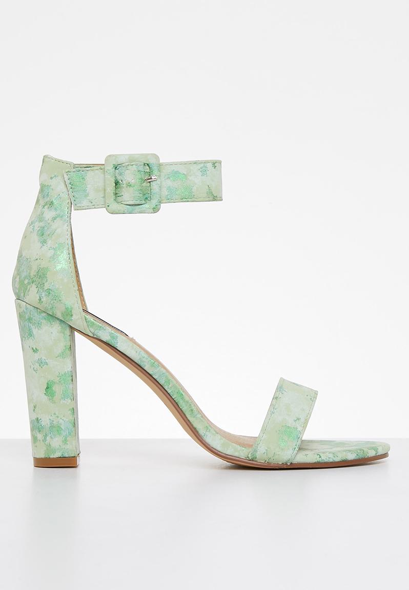 Angelique buckle tie block heel - green paint splatter Madison® Heels ...