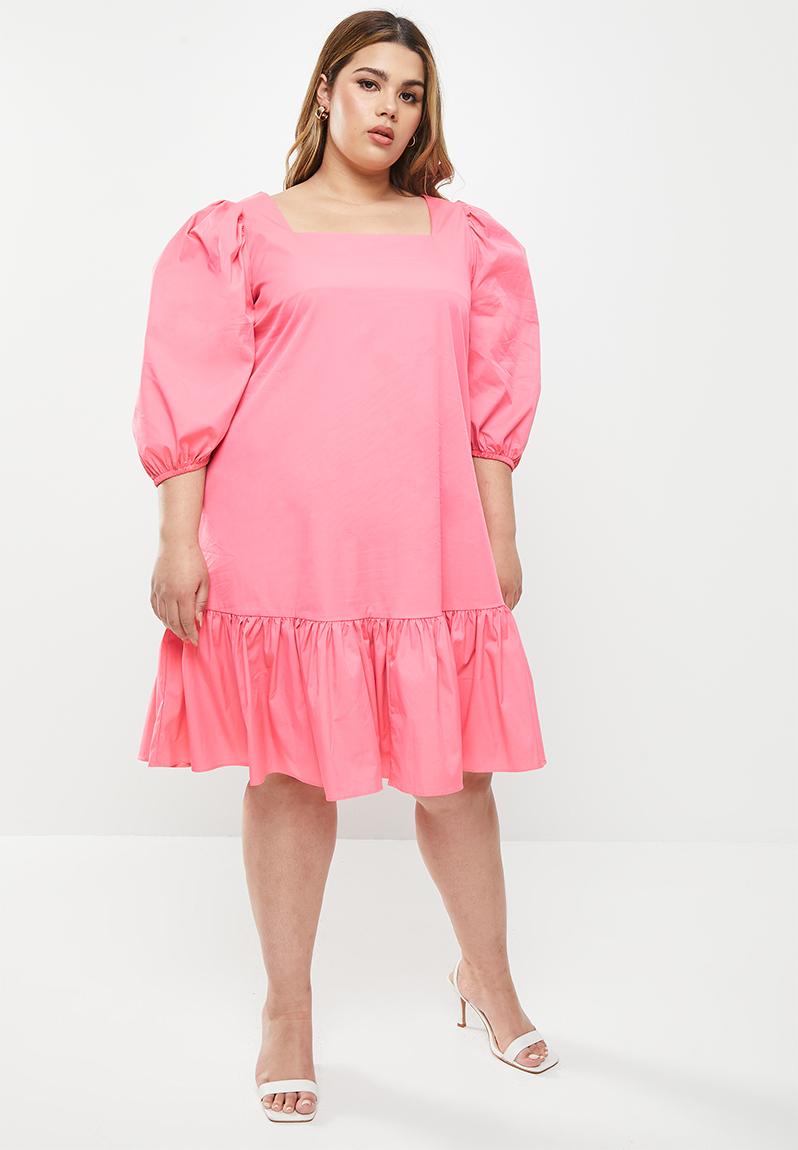 pink denim flare dress plus xl main image 0