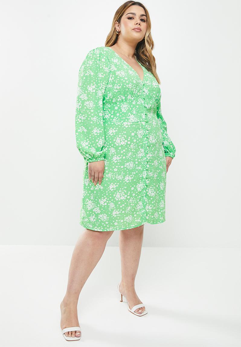 Plus spring floral printed dress - green
