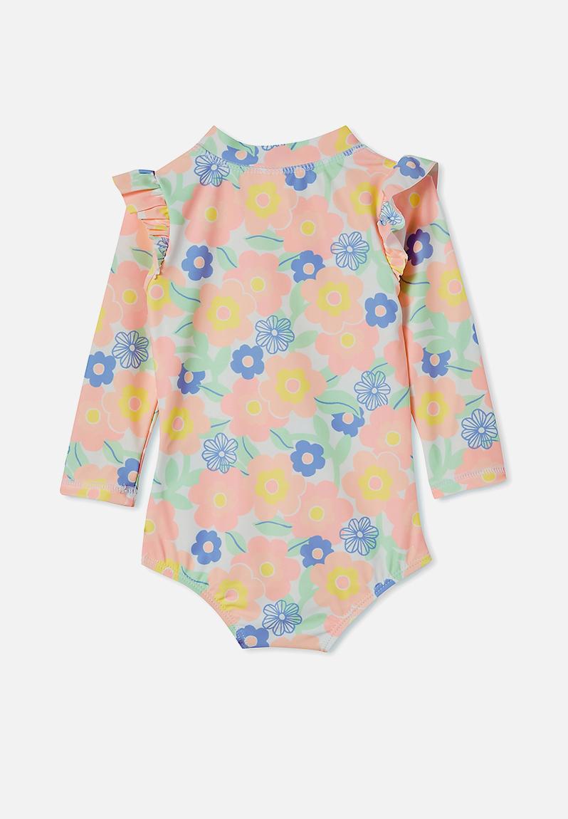 Nicky long sleeve ruffle swimsuit - vanilla/matisse floral Cotton On ...