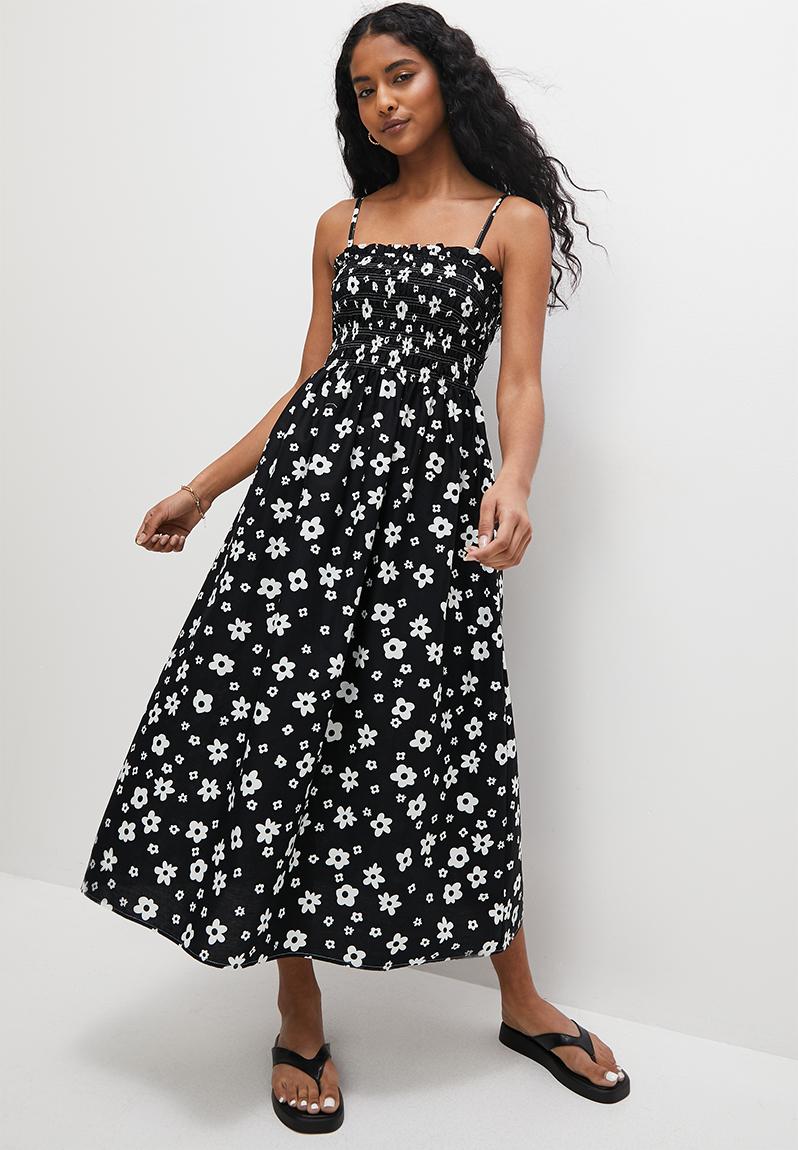 Shirred Detachable Strap Dress Black And White Paintwork Superbalist Casual