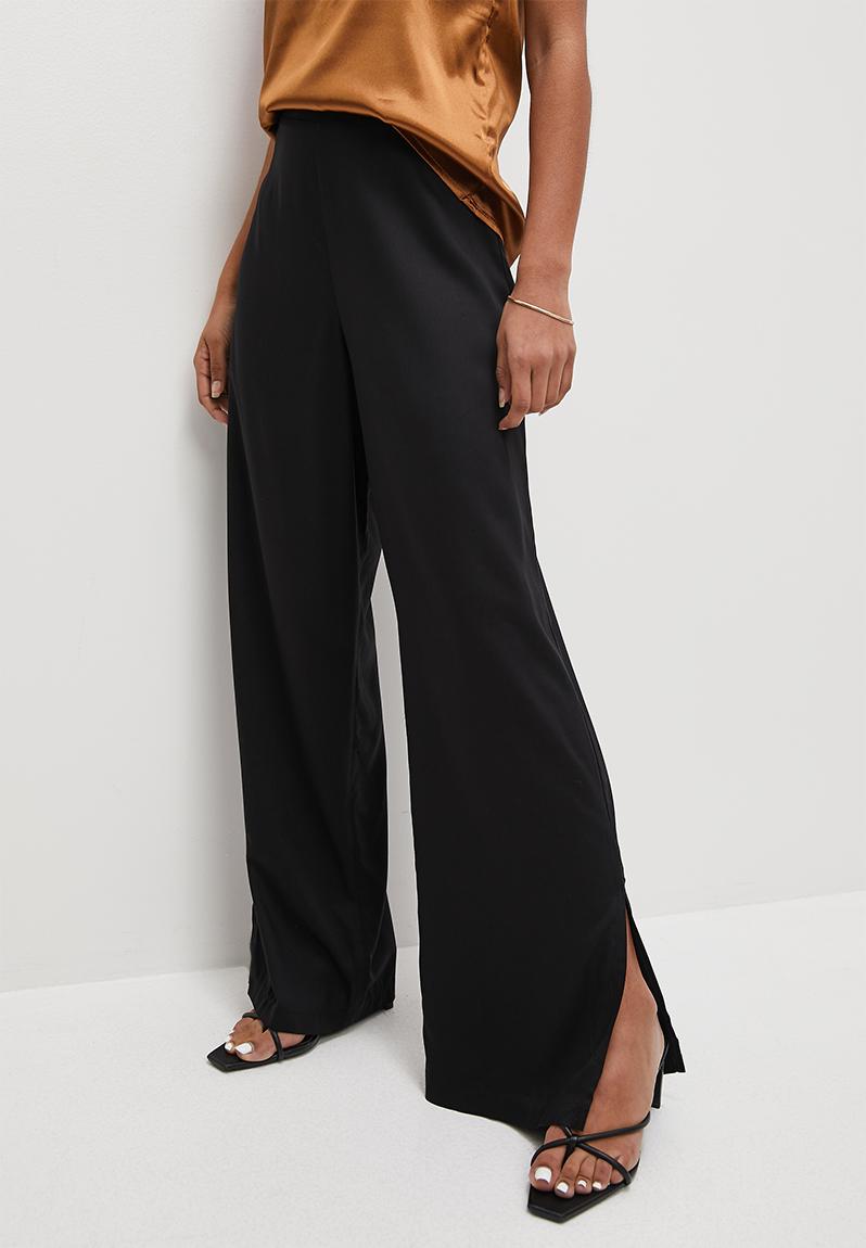 Pull on wide leg trouser with vent - black VELVET Trousers ...