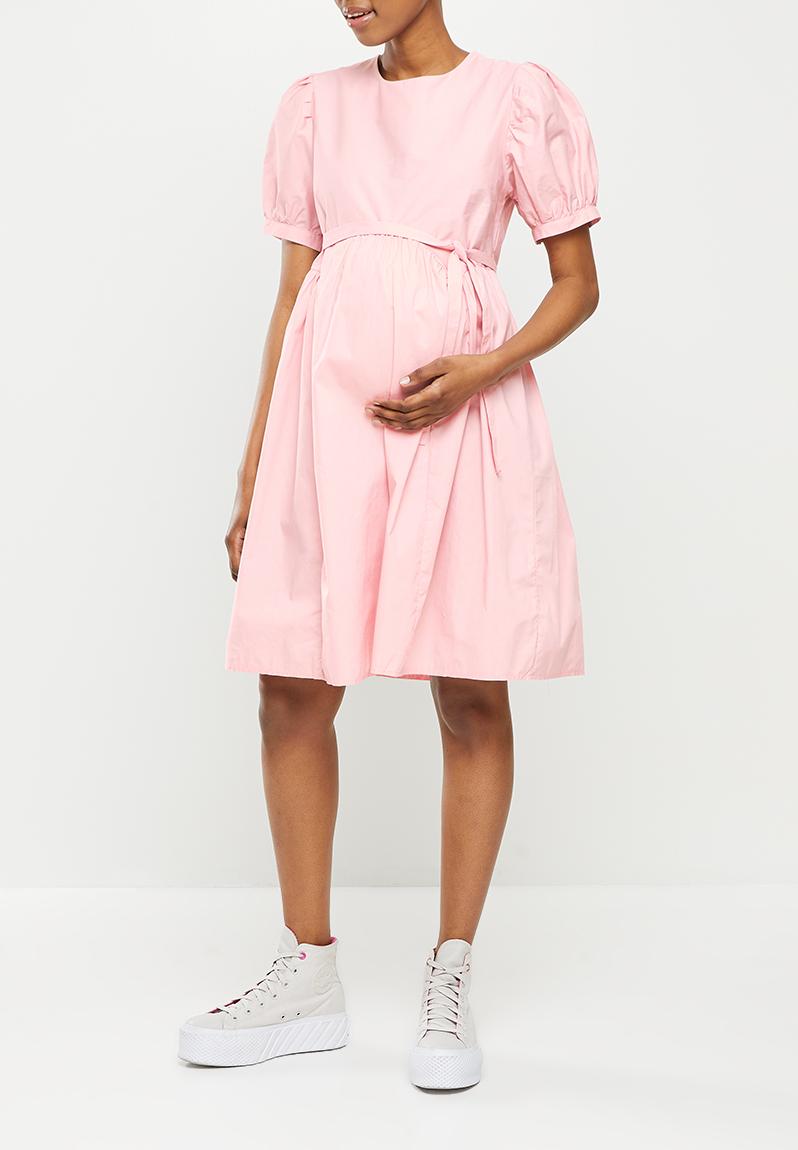 Strawberry Pink Checkered Puff Sleeve Babydoll Dress