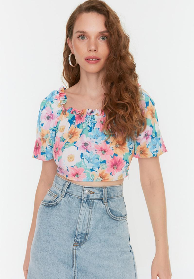 Trendyol Black Crop Blouse Donna – Camicetta Nera Aderente, Scollo Quadrato, Maniche Lunghe, 96% Poliestere 4% Elastan, Taglia S - 3