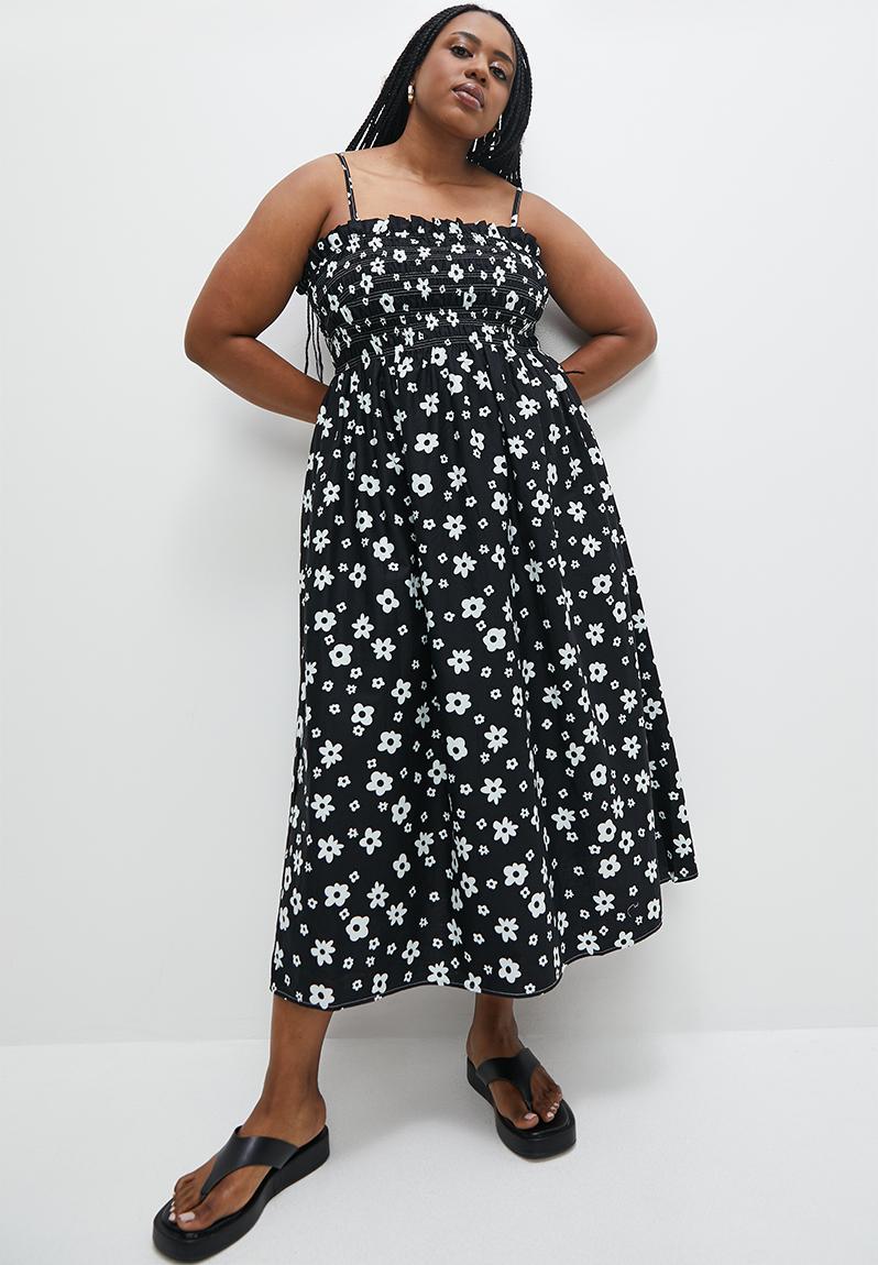 Shirred Detachable Strap Dress Black And White Paintwork Superbalist Dresses