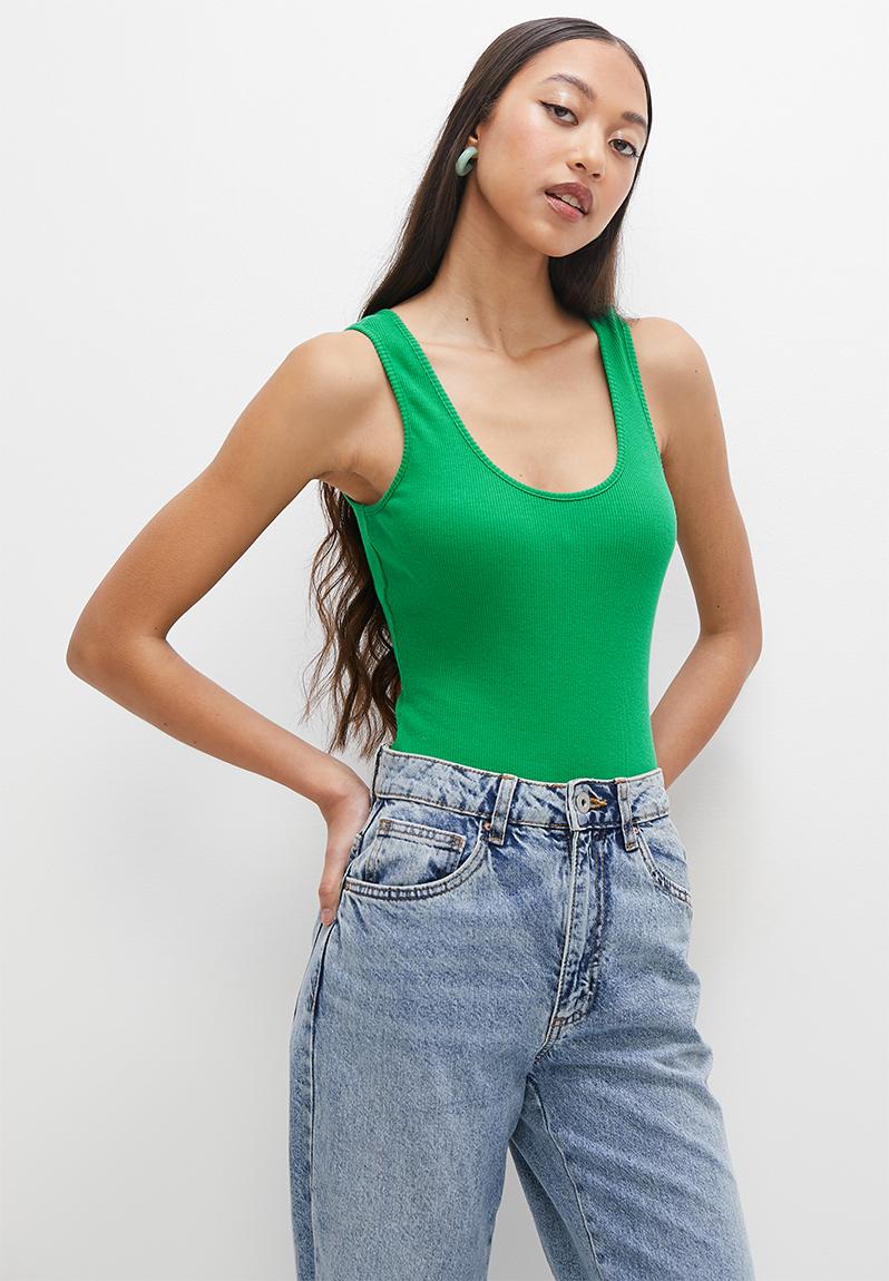 Single Basic Rib Vest Bodysuit Green Superbalist T Shirts Vests And Camis 5902