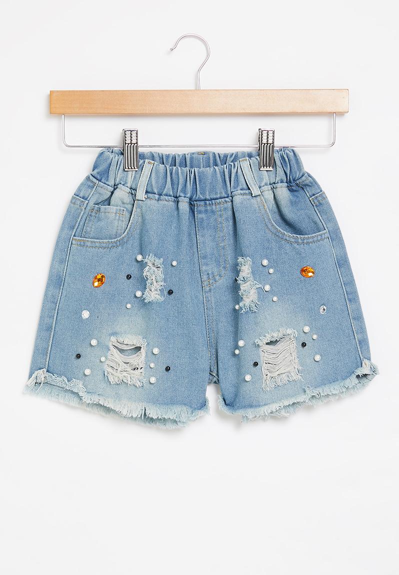 Girls denim shorts1 - blue POP CANDY Shorts | Superbalist.com