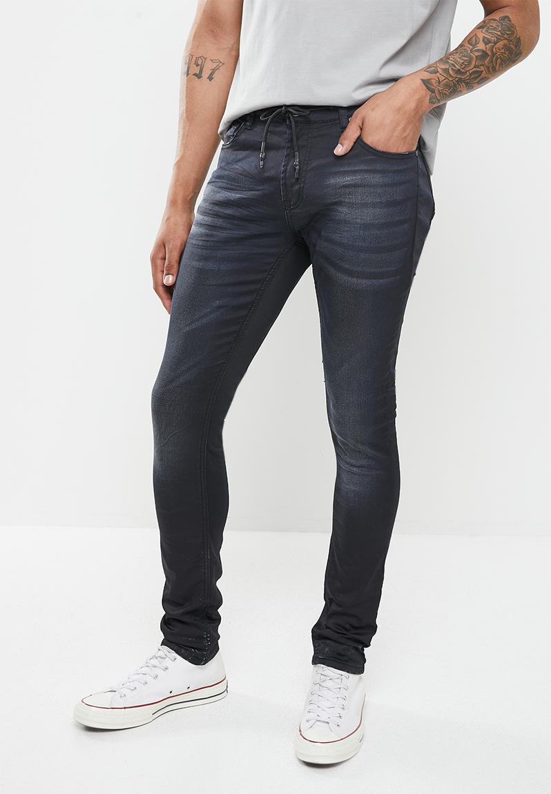 Mens skinny fit coated denim jean - blue black Cutty Jeans ...