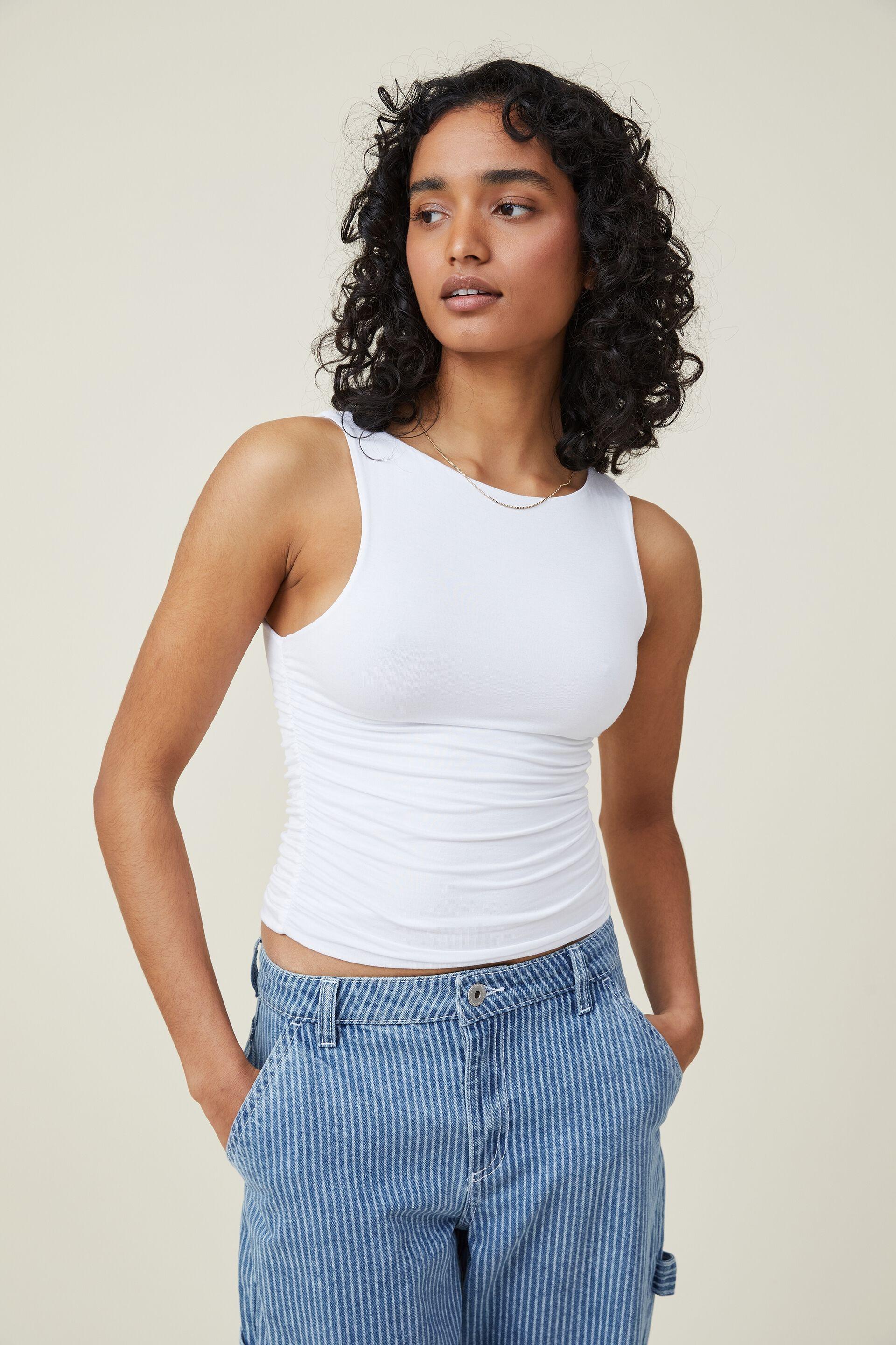 Nadia Wide Neck Gathered Tank White Cotton On T Shirts Vests Camis Superbalist Com