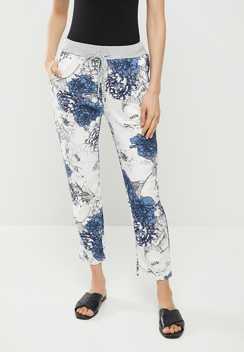 Flower printed knit capri pants - blue Stella Morgan Trousers ...