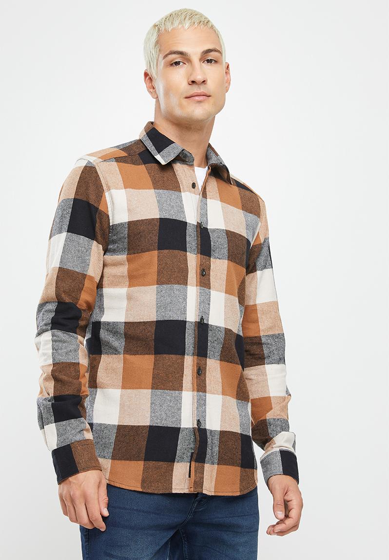 Onsgudmund long sleeve 3t check shirt - tan Only & Sons Shirts ...