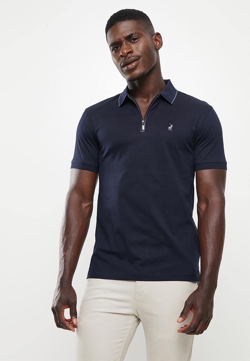 Men plain zip merc golfer - navy POLO T-Shirts & Vests | Superbalist.com