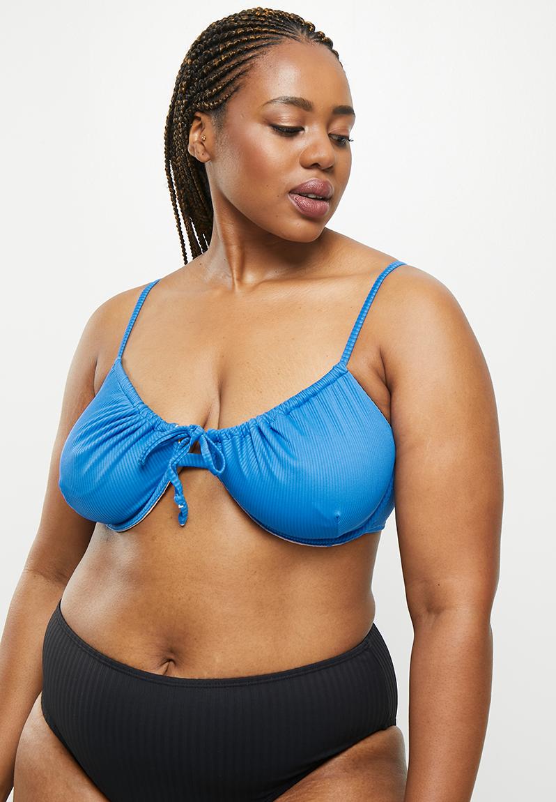 Curve swim tie front under wire bikini top deep sky rib Cotton On