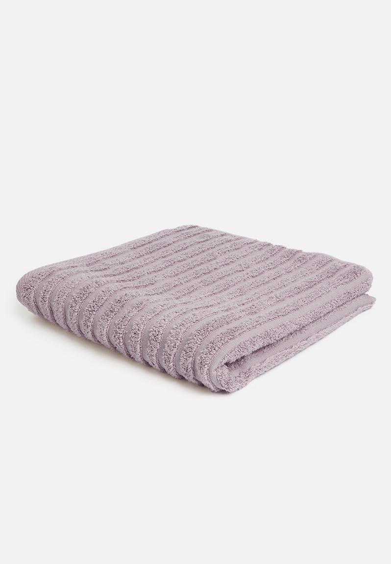Ribbed zero twist woven towel mauve Sixth Floor Towels