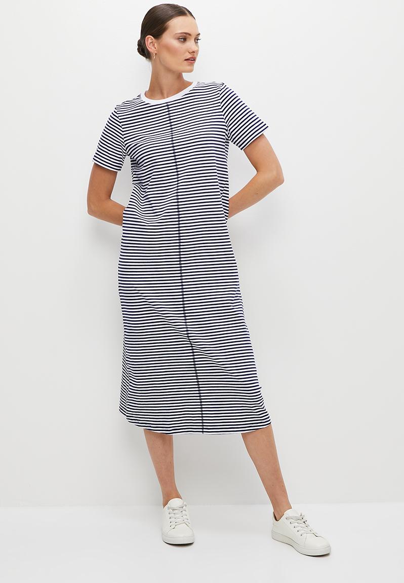 Navy and Cream Striped Cotton Tee Shirt Dress main image 1
