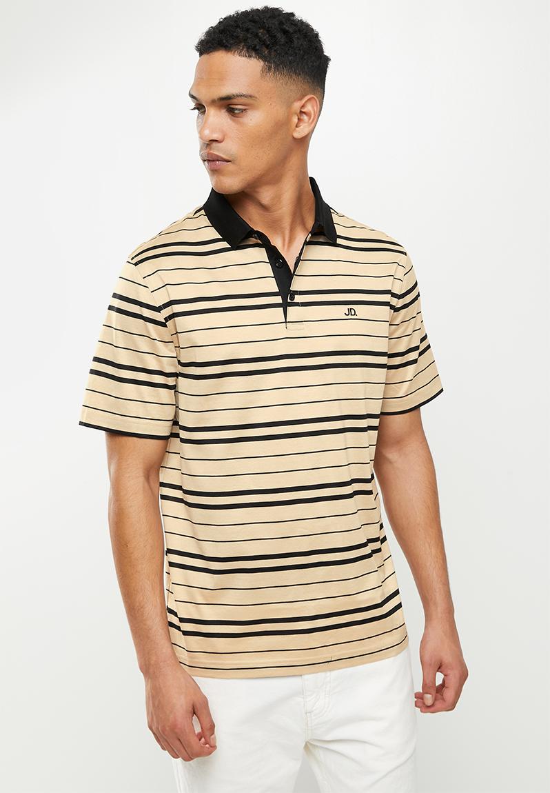 Men's double mercerized short sleeve stripe golfer - stone Jonathan D T ...