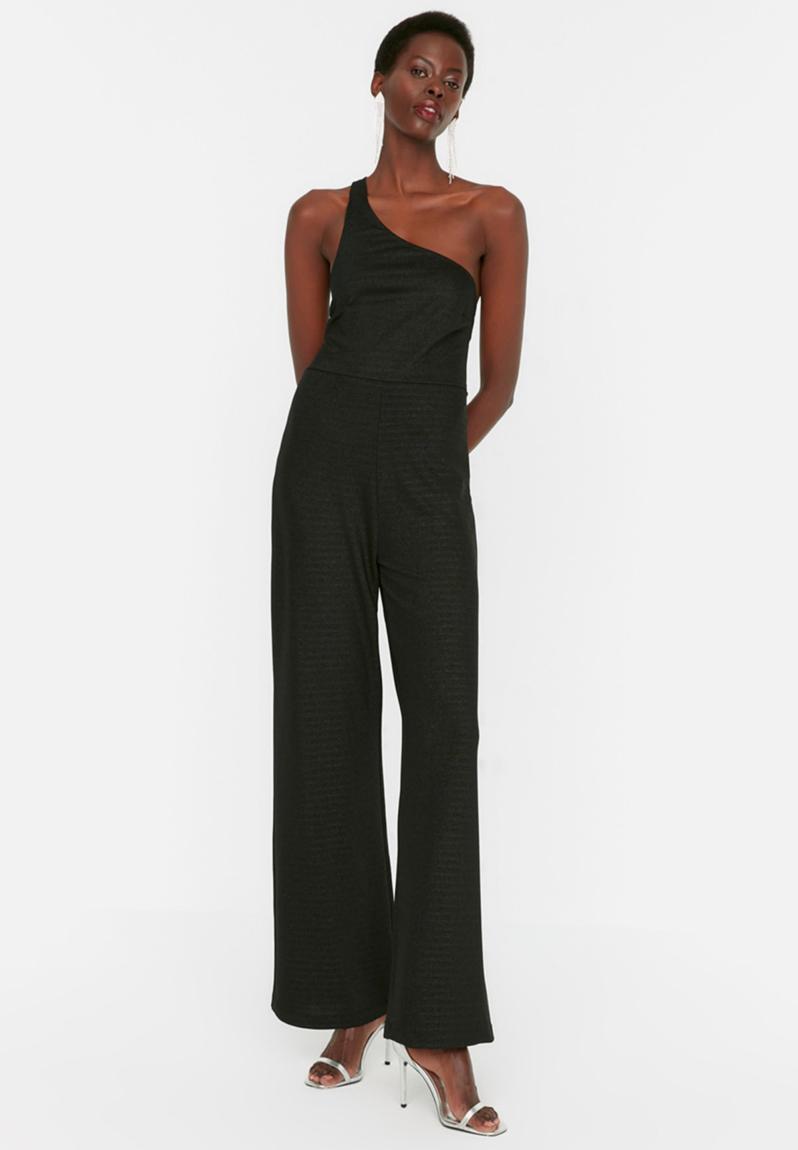 One shoulder flare jumpsuit - black Trendyol Jumpsuits & Playsuits ...