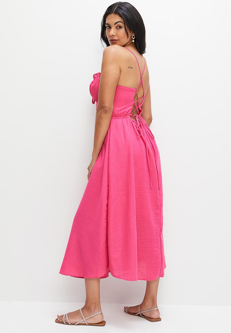 Women Magenta Strappy High Low Midi Dress