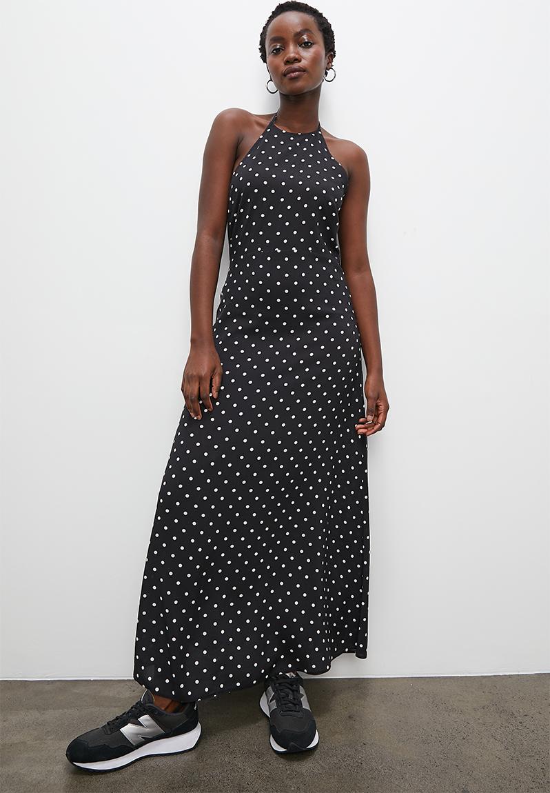 GirlyVibes Dress Black Dress Halter Neck Dress Polka Dot Dress main image 1