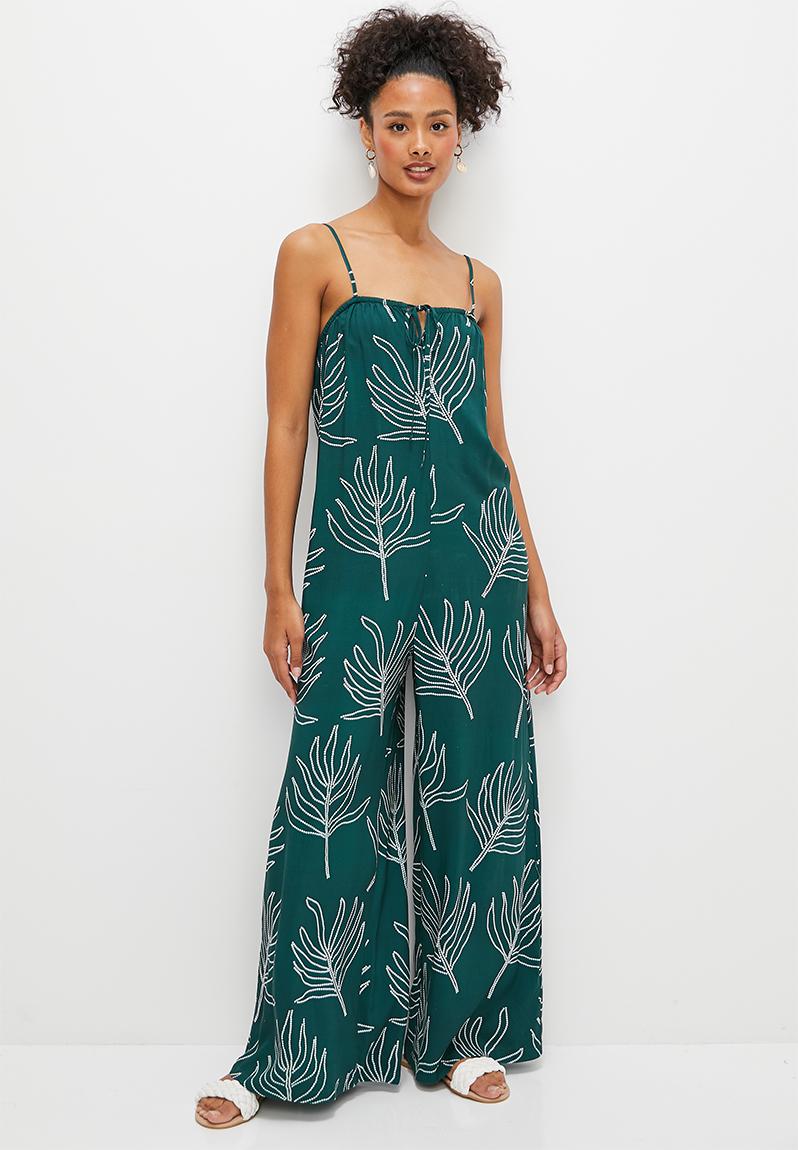 Boobtube wideleg jumpsuit - teal beaded palm print edit Jumpsuits ...