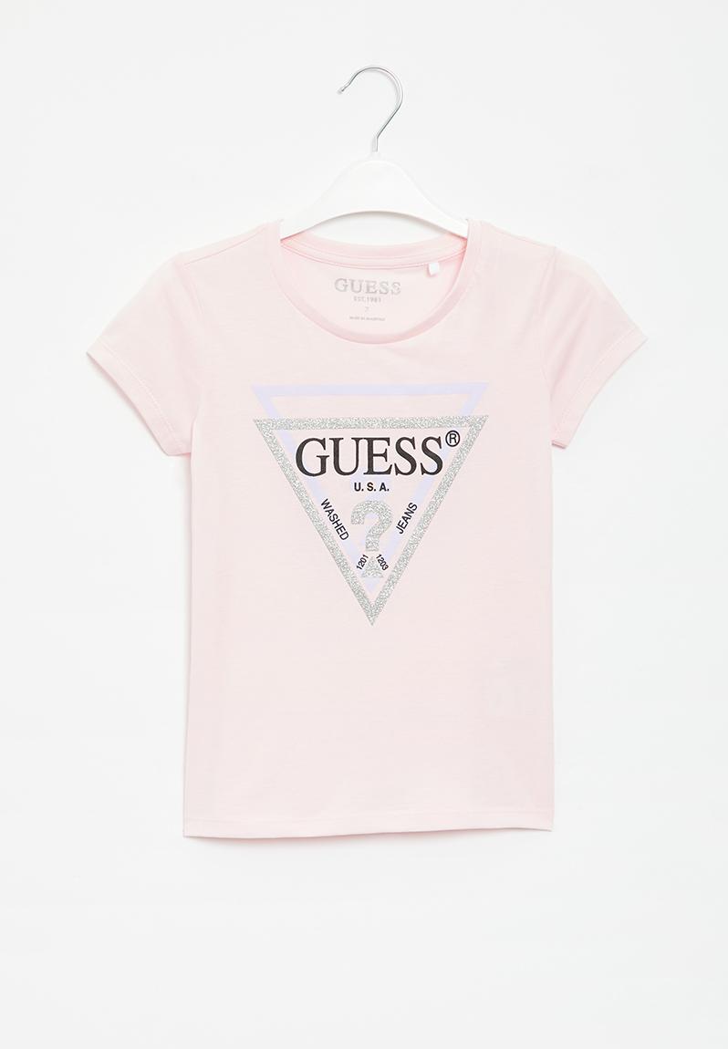 Tween girls short sleeve triangle logo tee - ballet pink GUESS Tops ...