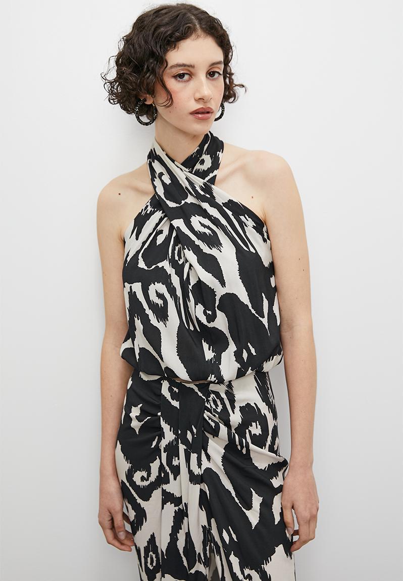 Co ord halter cross over blouse - monochrome tribal