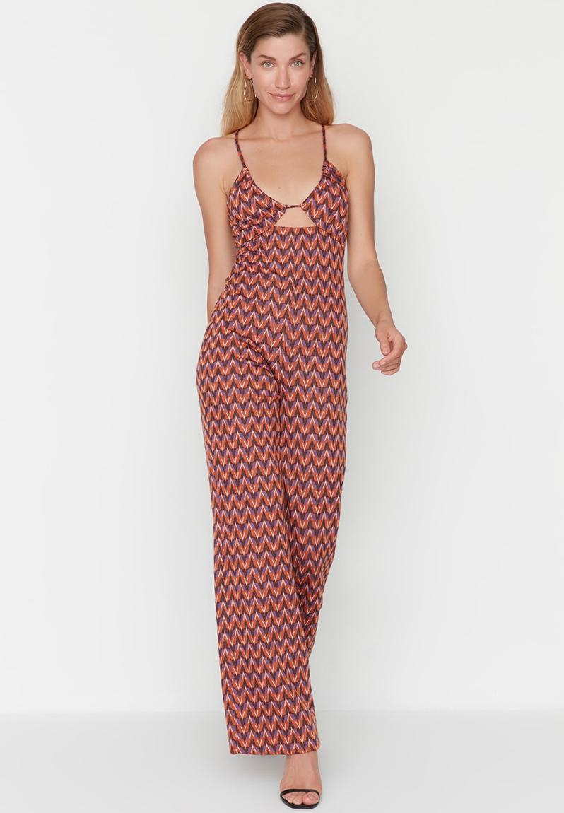 Fashion casual collarless straight wide leg open back cross strap jumpsuit main image 1